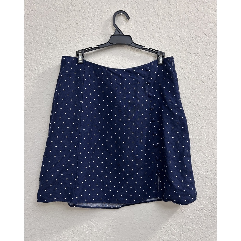 Vintage 90s Woman's Loft Navy and‎ White Polka Dot Linen Blend Short Skirt 8